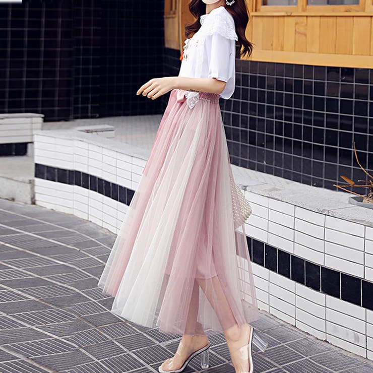 レース×チュールスカート[品番：IGAW0006363]｜axes femme