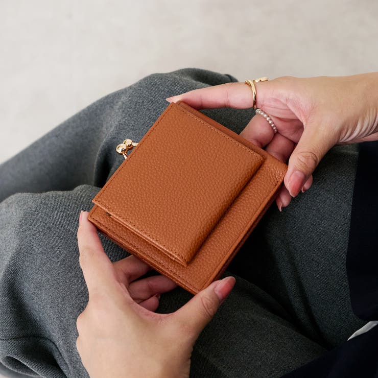 よっち様 ビスコース生地 がま口ショルダーバッグ ブラウン がま口長