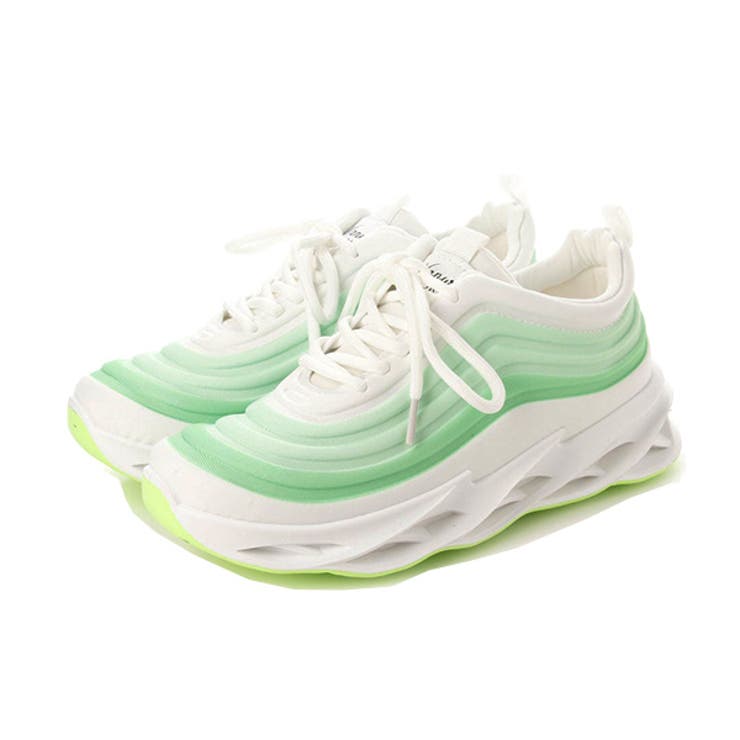 バイカラー厚底スニーカーのミントグリーン