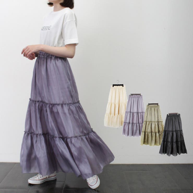 ランダ　ティアードスカート（F）ロング〜マキシ丈　フレア　くすみ紫　ボリューム ランダ ティアードスカート（F）ロング〜マキシ丈 フレア くすみ
