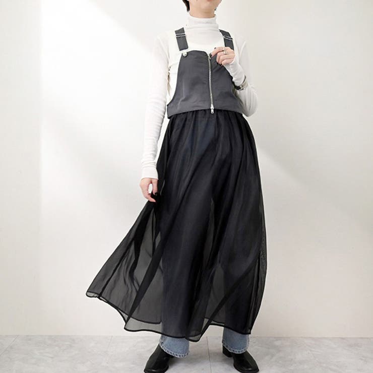 タフタ×オーガンジーマルチWAYサロペットワンピースのフロント