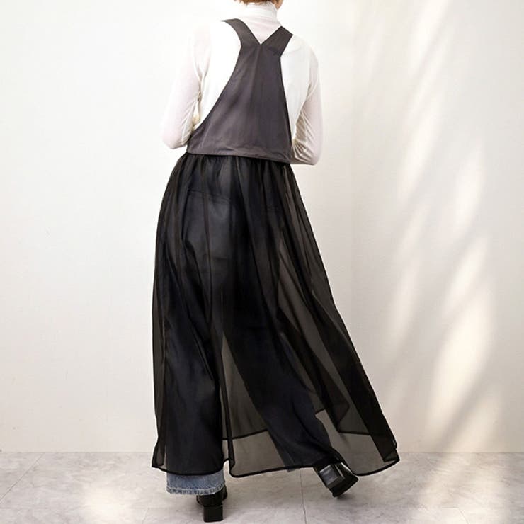 タフタ×オーガンジーマルチWAYサロペットワンピースのバック