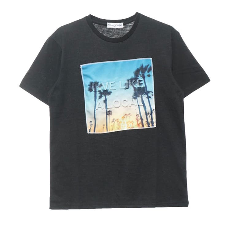 サーフフォトプリント凸エンボス加工ロゴTシャツのブラック