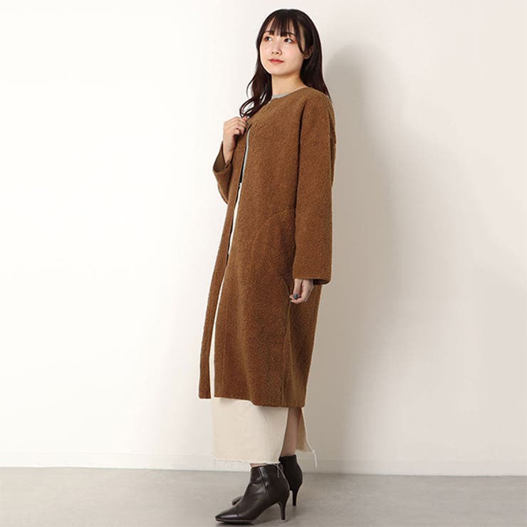 ボアコート ロングコート ノーカラー[品番：XV000017843]｜STYLEBLOCK