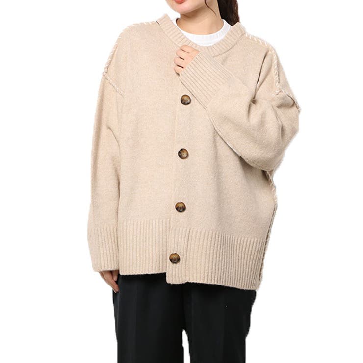 40s Vintage カーディガン ベークライトボタン ベージュ XL相当