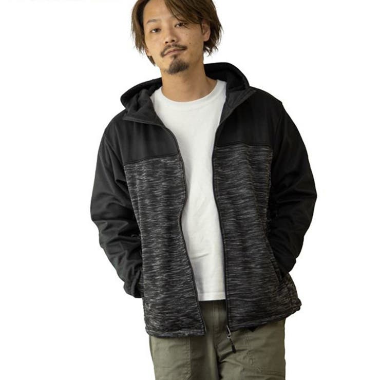 防風裏フリース切り替え止水ZIPパーカーのMIXチャコール