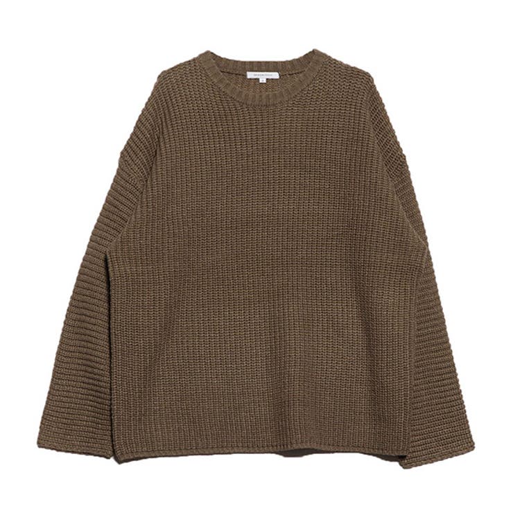 ワイドシルエット畦編みクルーニットのベージュ