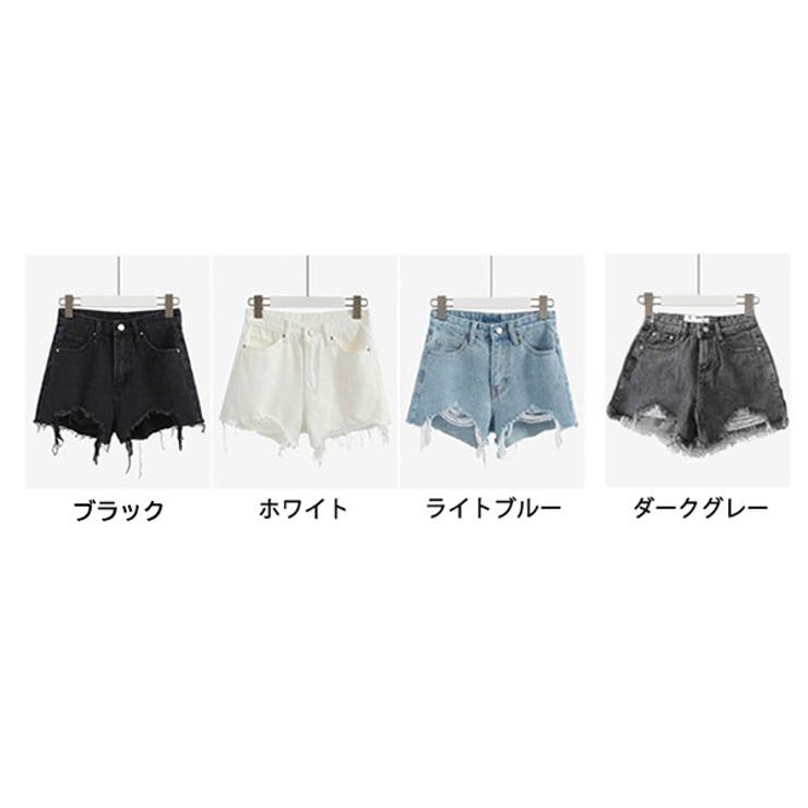 ショートパンツ デニムパンツ ダメージ加工[品番：XV000020775