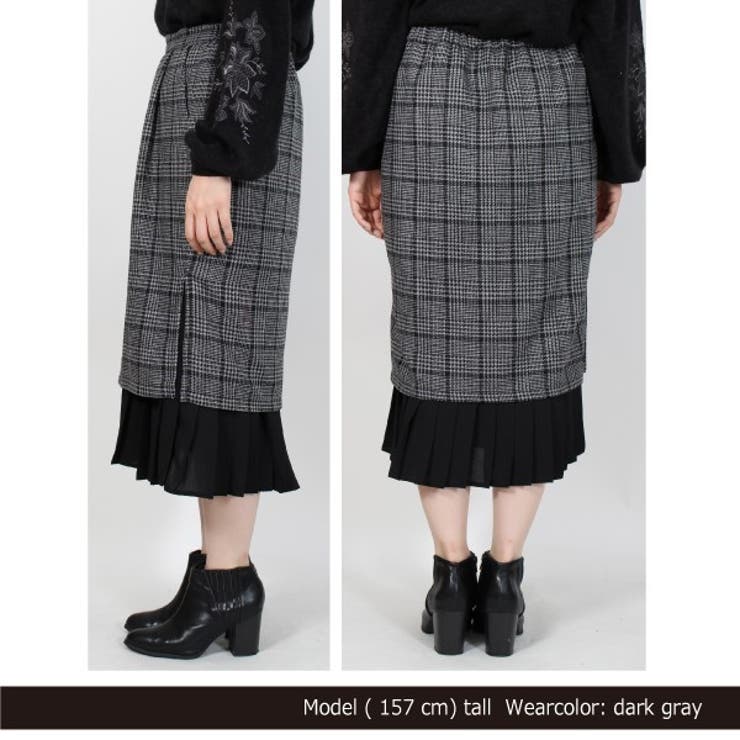 グレンチェック×レイヤードプリーツタイトスカートのサイドバック
