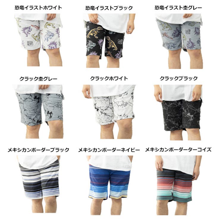 ミニ裏毛裏使いウエストリブ総柄プリントショーツのカラバリ