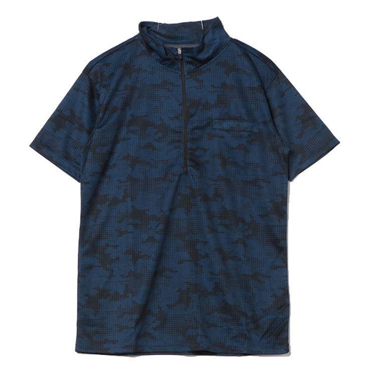 DRYメッシュ総柄ハーフZIPTシャツ(4柄込み)のネイビー