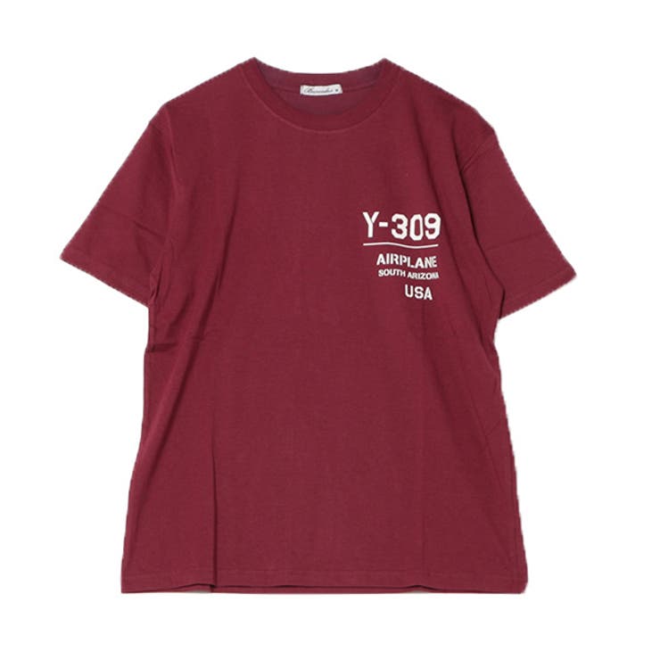 半袖プリントTシャツ(Y309)のワイン