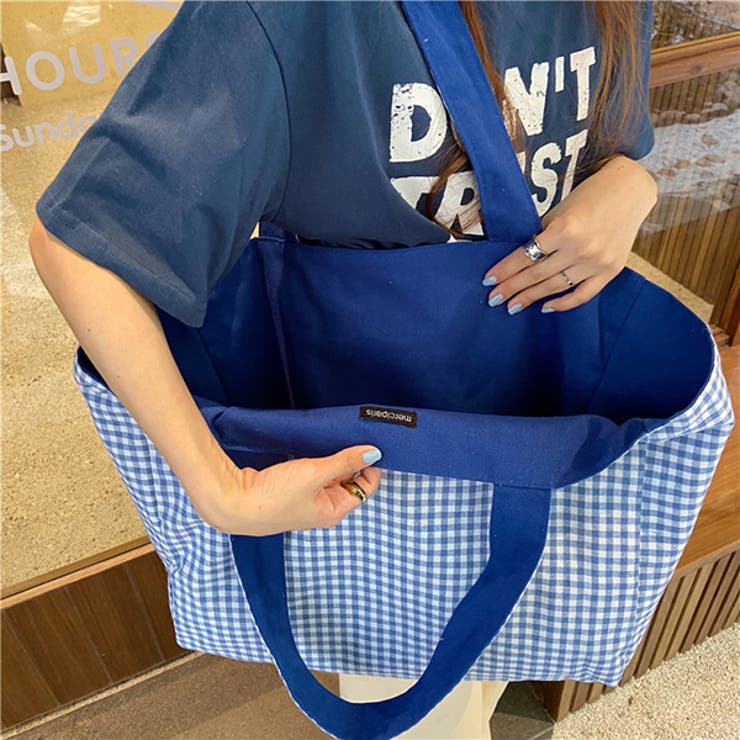 チェック柄×無地リバーシブルトートバッグのイメージ