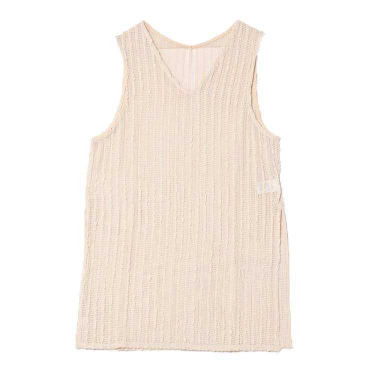 ベージュ フリル ノースリーブチュニック