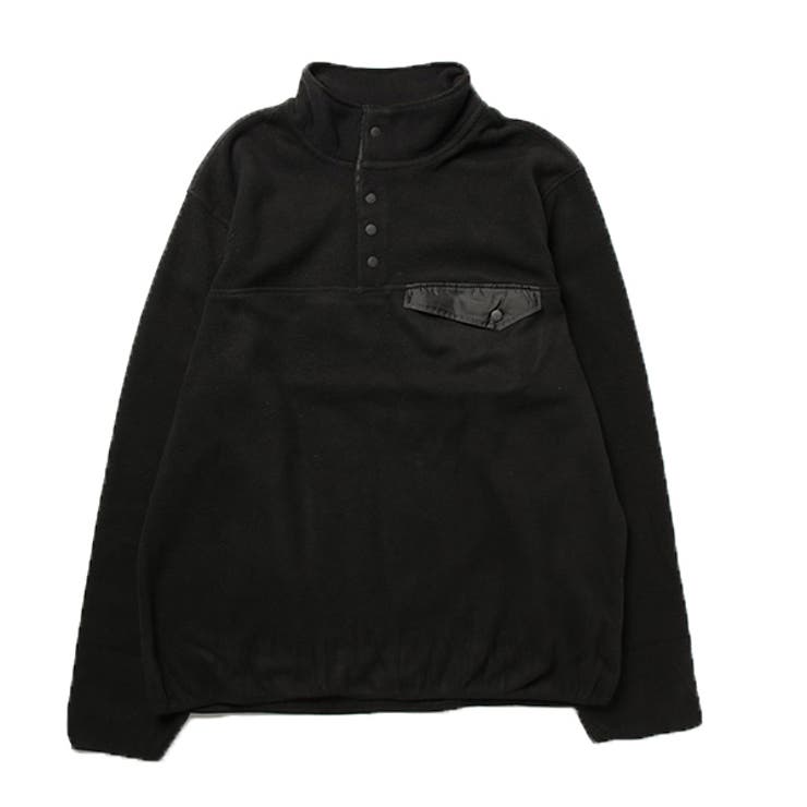 HIGHQUALITYフリースハーフボタンスタンドプルーオーバーのブラック