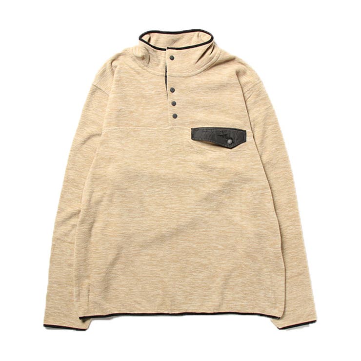 HIGHQUALITYフリースハーフボタンスタンドプルーオーバーのMIXベージュ