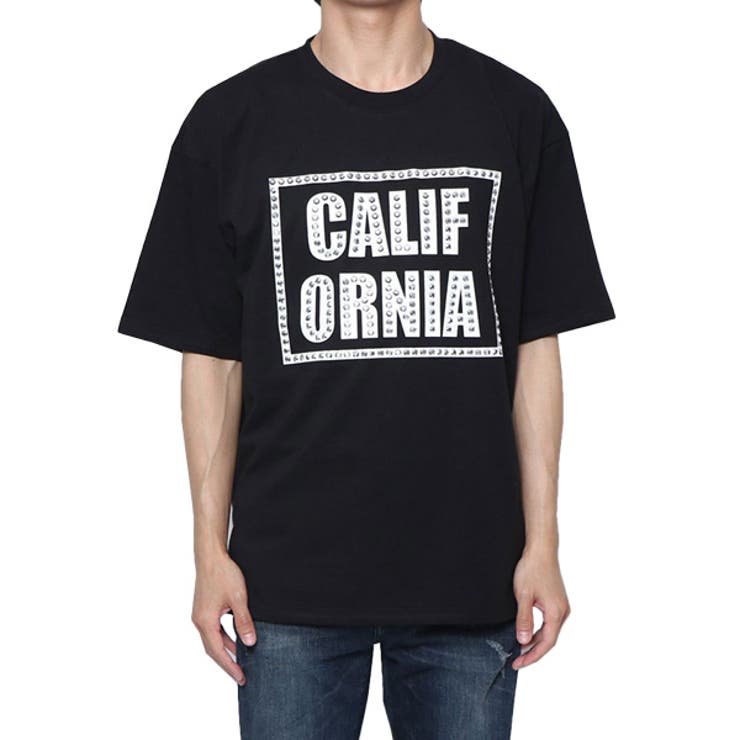 ラインストーンプリントビッグTシャツのブラックB