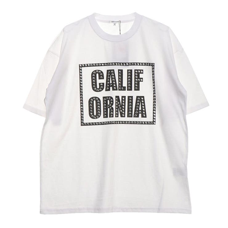 ラインストーンプリントビッグTシャツのオフB
