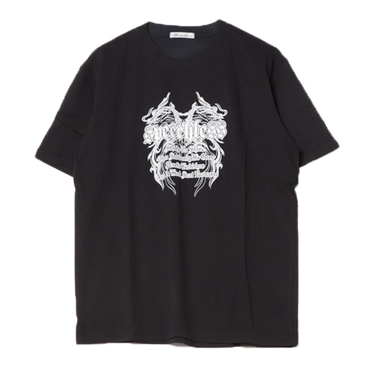 半袖プリントTシャツ(ロックプリント)のブラック
