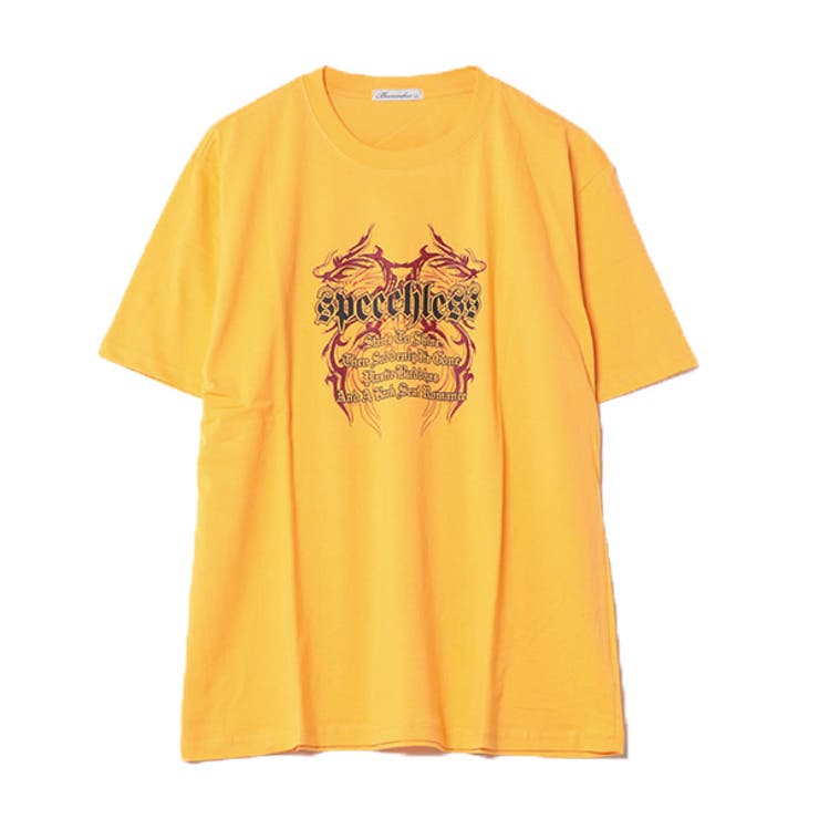 半袖プリントTシャツ(ロックプリント)のイエロー