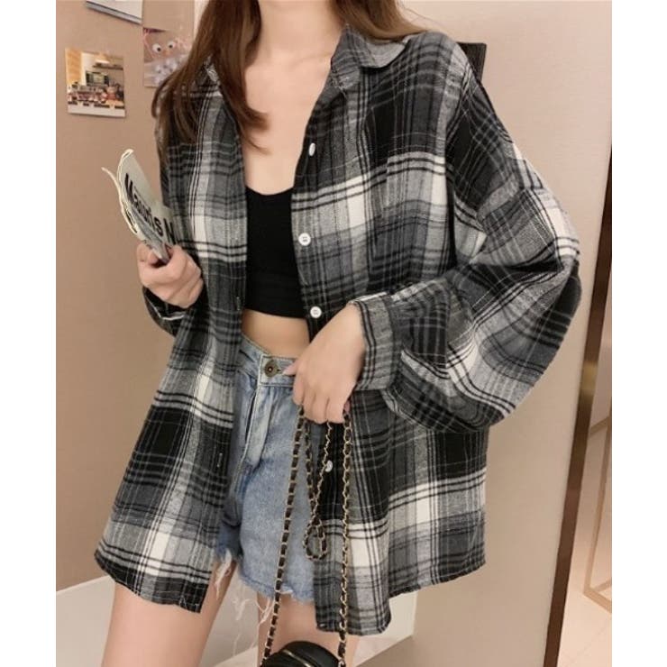 ブラック | オーバーサイズチェック長袖シャツ | STYLEBLOCK