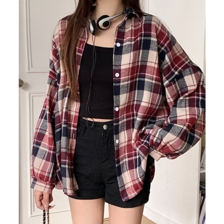 レッド系その他 | オーバーサイズチェック長袖シャツ | STYLEBLOCK