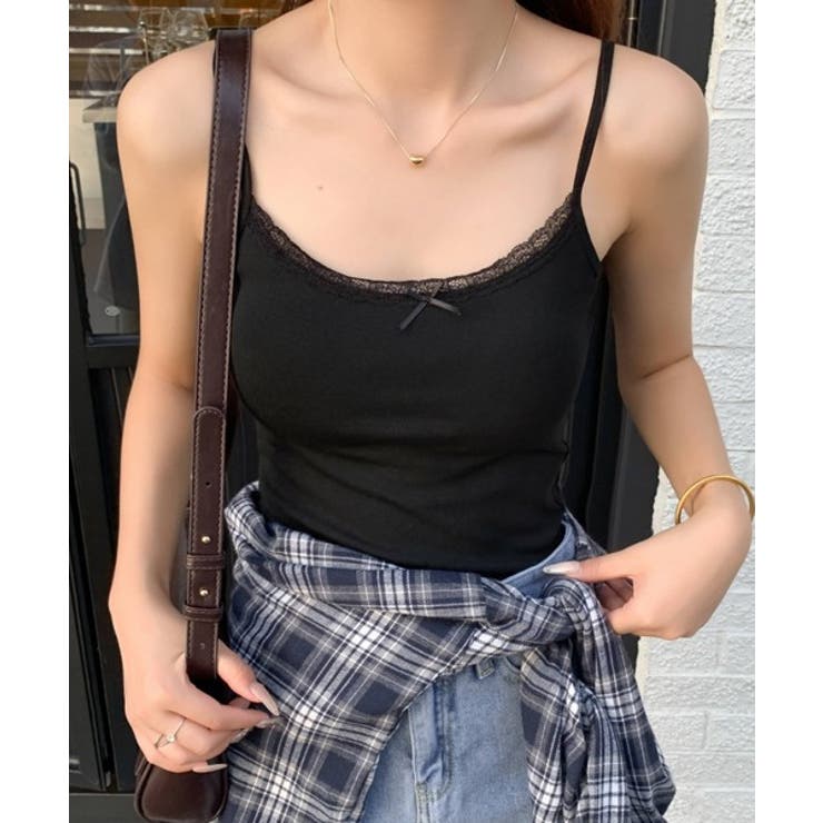 ブラック | カップ付きレースリボンキャミソール | STYLEBLOCK