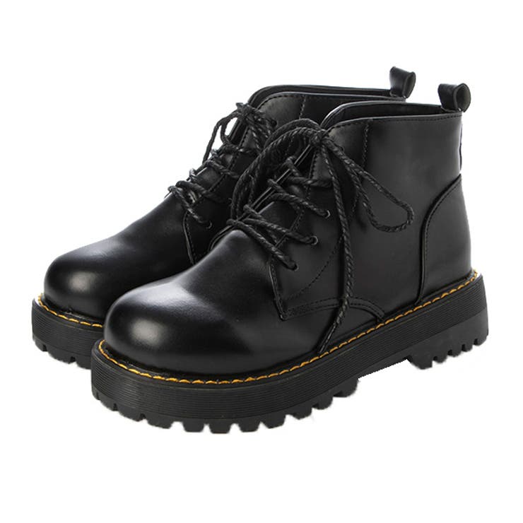 ブラック | ショートブーツ レースアップブーツ 裏起毛 | STYLEBLOCK