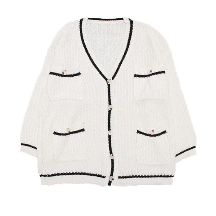 ホワイト | ニットカーディガン カーディガン ワッフル | STYLEBLOCK