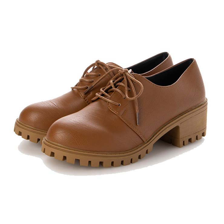 ダークブラウン | レースアップシューズ 太ヒール レザー調 | STYLEBLOCK