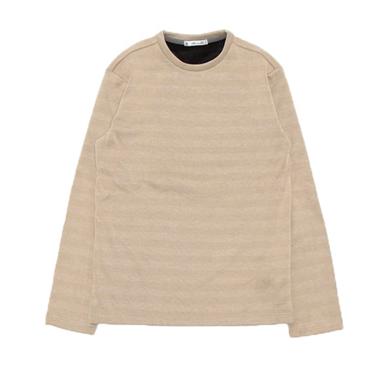 MIXベージュ×ブラック | ロンT ニットTシャツ 裏起毛 | Style Block MEN