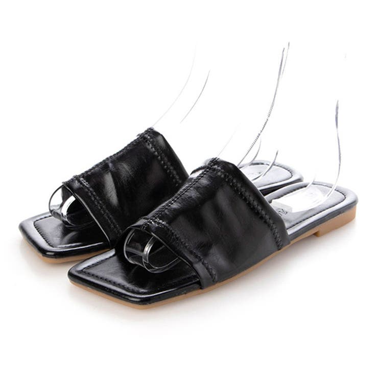 ブラック | フラットサンダル スクエアトゥ ぺたんこ | STYLEBLOCK