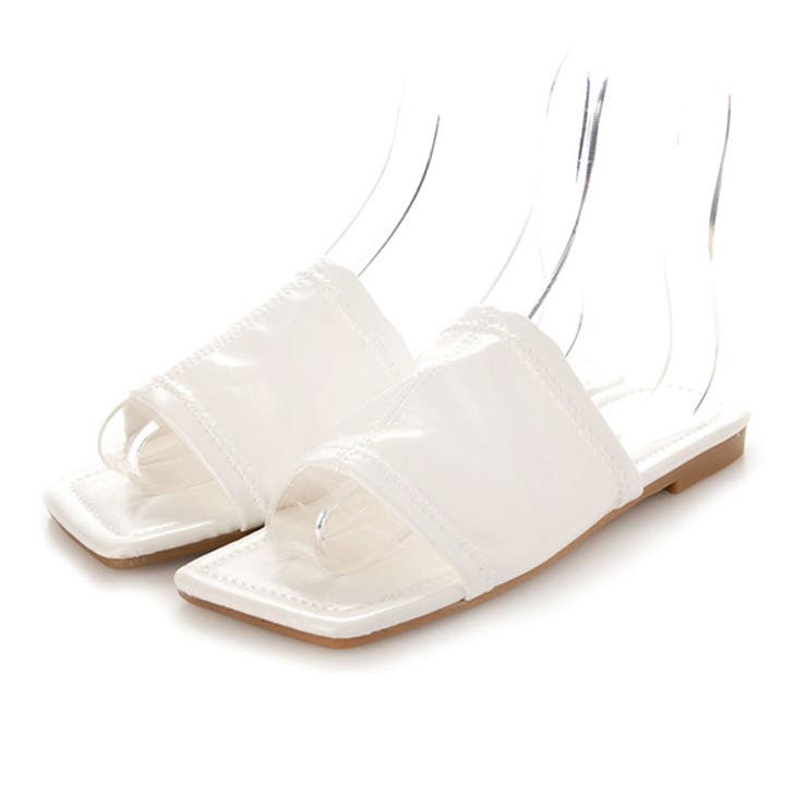 ホワイト | フラットサンダル スクエアトゥ ぺたんこ | STYLEBLOCK