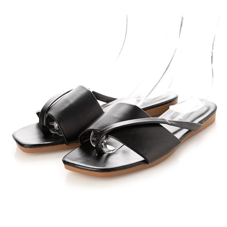 ブラック | フラットサンダル ぺたんこ ストラップ | STYLEBLOCK