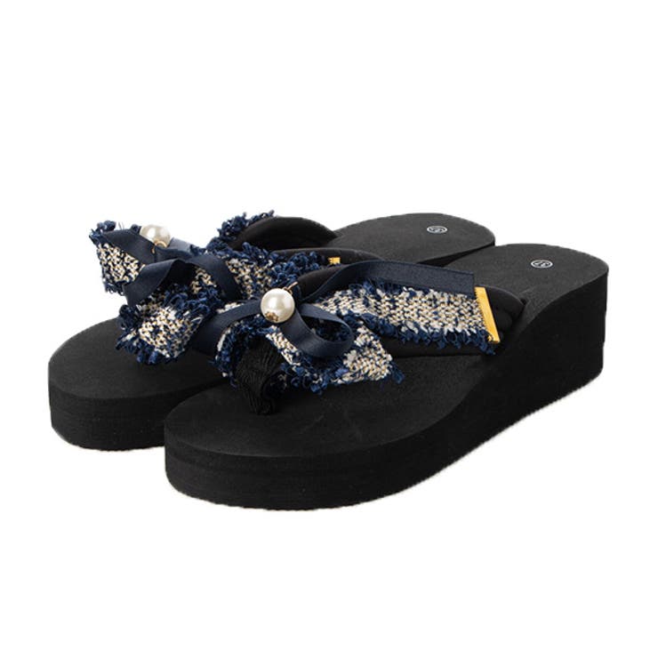 ネイビー | ウェッジソールサンダル ビーチサンダル リボン | STYLEBLOCK