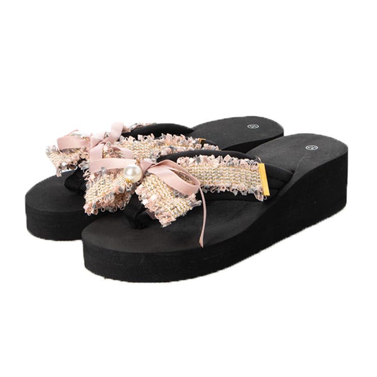 ピンク | ウェッジソールサンダル ビーチサンダル リボン | STYLEBLOCK