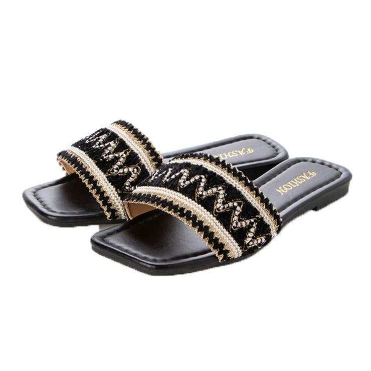 ブラック | サンダル フラットサンダル ビジュー | STYLEBLOCK