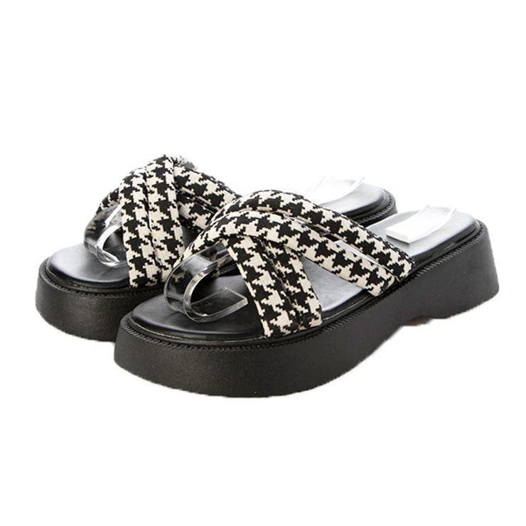 ホワイト×ブラック | サンダル 厚底サンダル クロスベルト | STYLEBLOCK