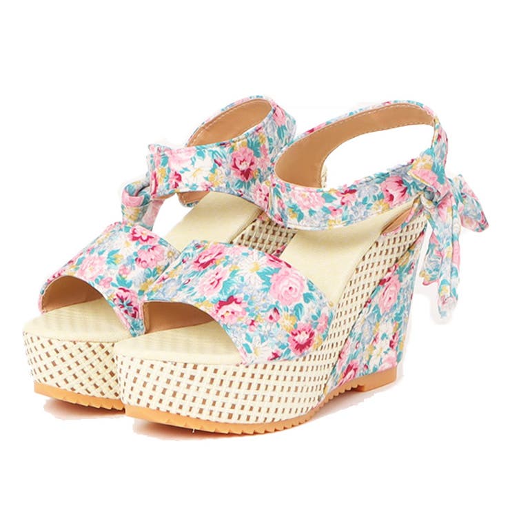 ブルー | サンダル ウェッジソールサンダル 花柄 | STYLEBLOCK