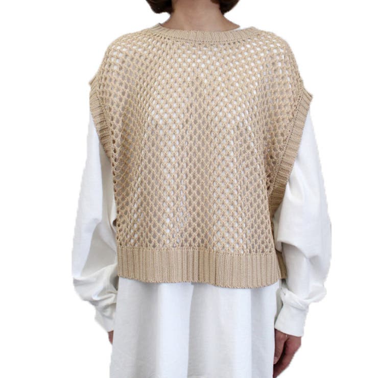 ライトベージュ | ニットベスト ショートトップス ノースリーブニット | STYLEBLOCK