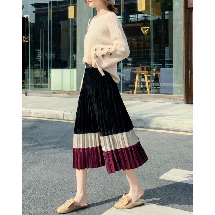 ベルベット ベロア プリーツスカート ハイウエスト Aライン | STYLE H  | 詳細画像2 