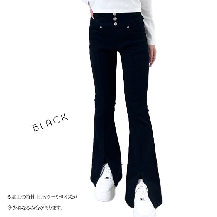 BLACK | レースアップ15個釦ハイウエストセンタースリットパンツ | TAXI 