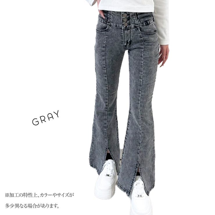 GRAY | レースアップ15個釦ハイウエストセンタースリットパンツ | TAXI 