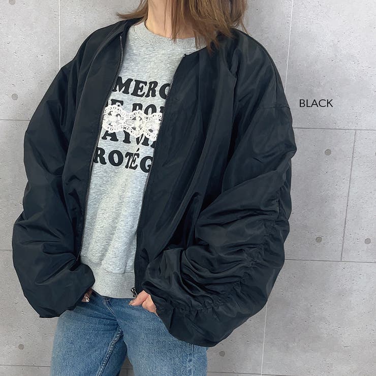 todayful ノーカラーブルゾン38MA-1風M薄手袖シャーリング春アウター 貴島明日香さん着用・洗える】麻調ノーカラーブルゾン