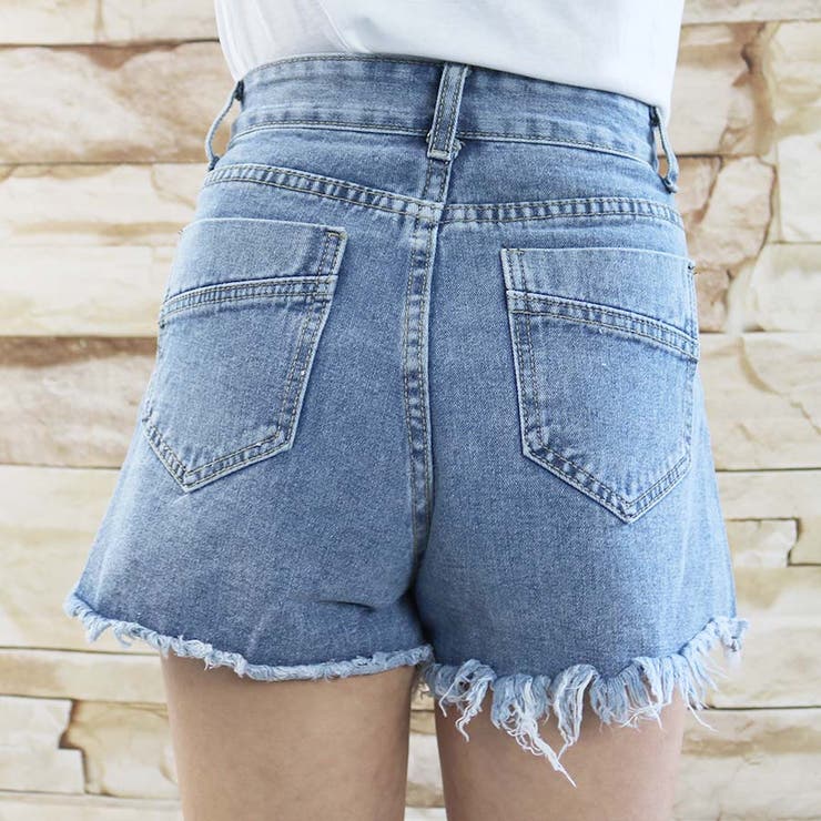 クラッシュデニムショートパンツ GRL（グレイル）の「クラッシュデニムショートパンツ（デニム