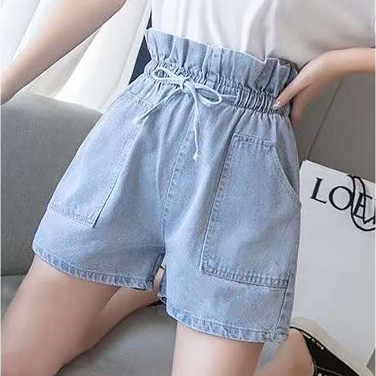 ウエストゴム紐付きデニムショートパンツ[品番：TAXW0002543