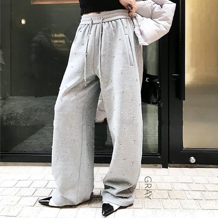 ラインストーン付ストレートスエットパンツ[品番：TAXW0009793