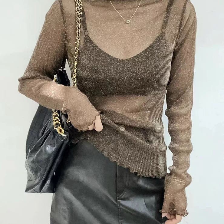 BROWN | メロウラメシアー長袖カットソー | TAXI 