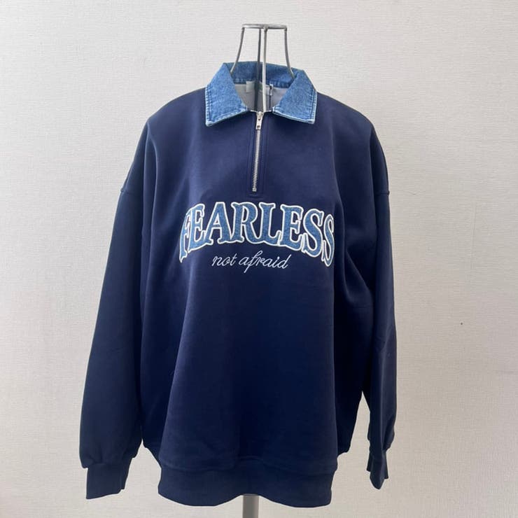 NAVY | FEARLESSデニム襟ハーフZIP長袖プルオーバー | TAXI 