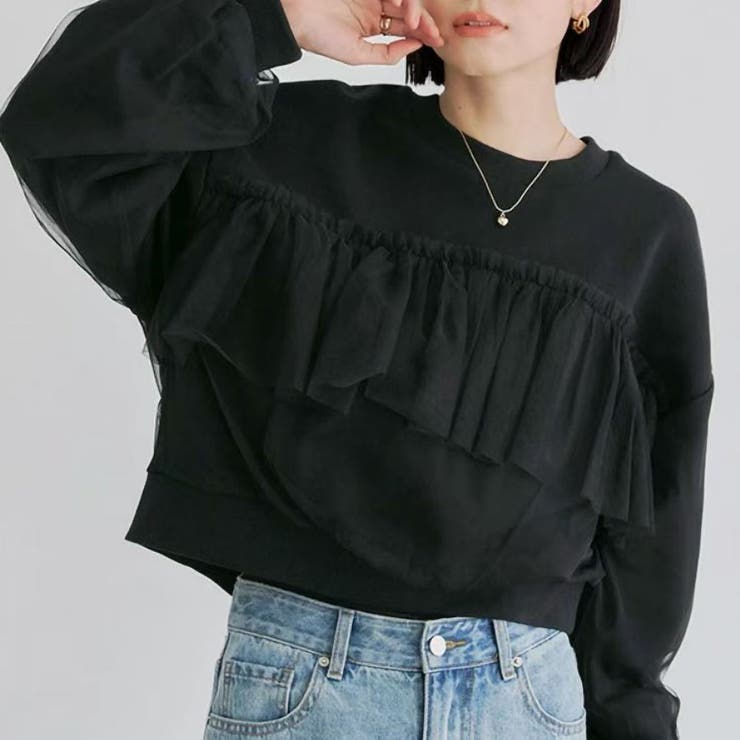 BLACK | チュール付長袖トレーナー | TAXI 